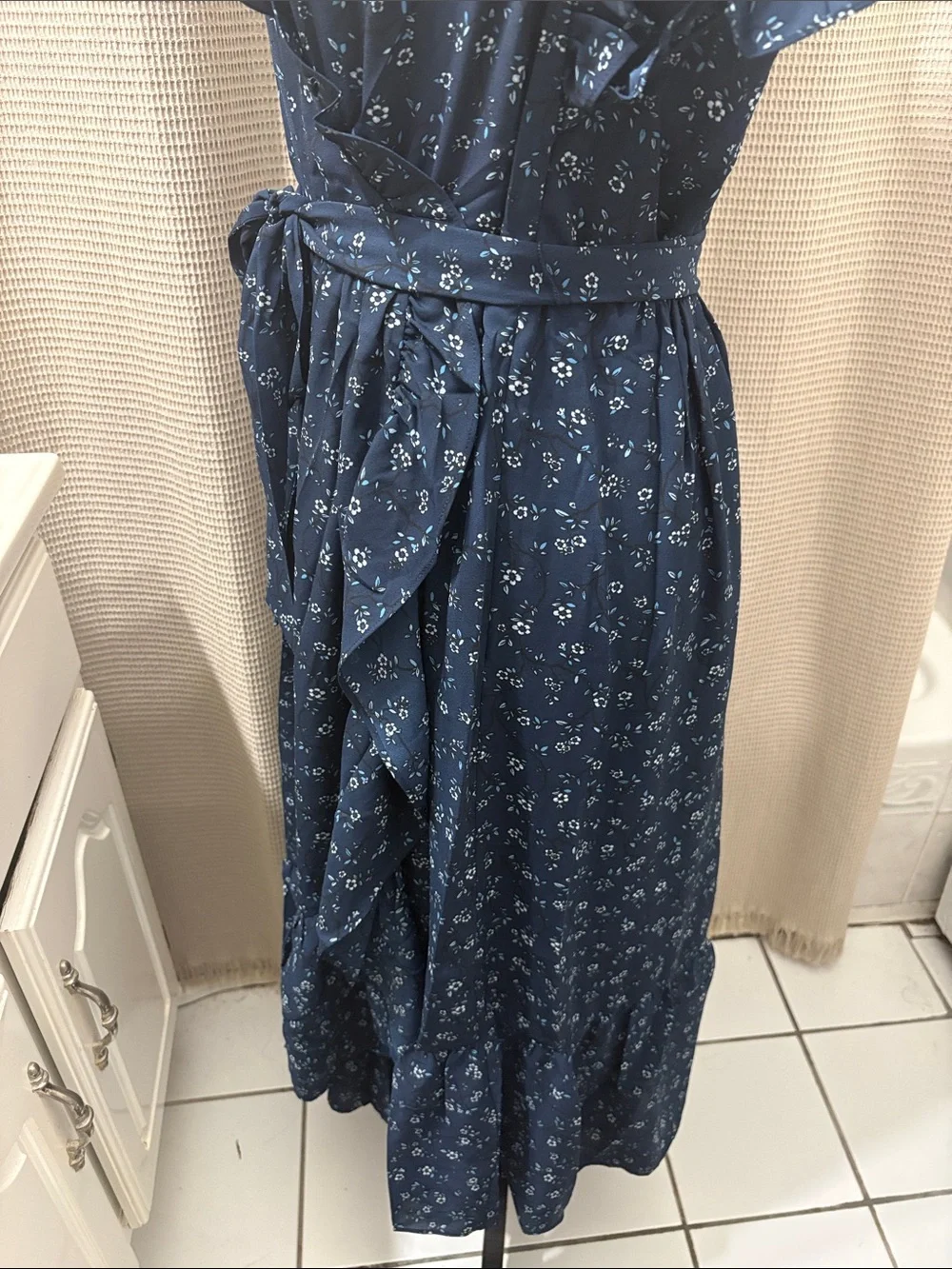 kate spade Navy Blue Floral Maxi Dress with Ruffle Details